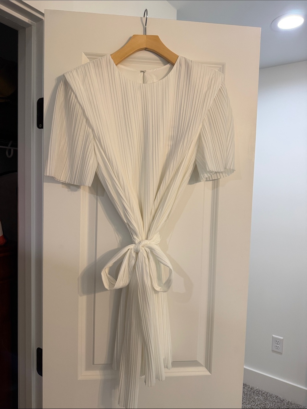 Amanda Uprichard White Pleated Tie-Front Mini Dress